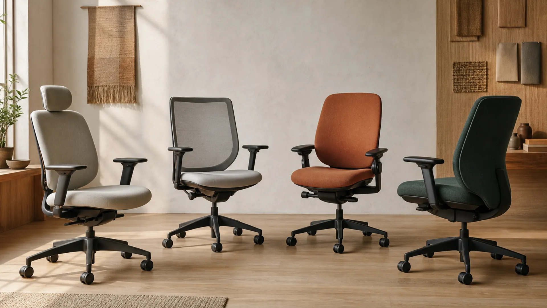 Several original generic task-chair forms arranged for fit evaluation.